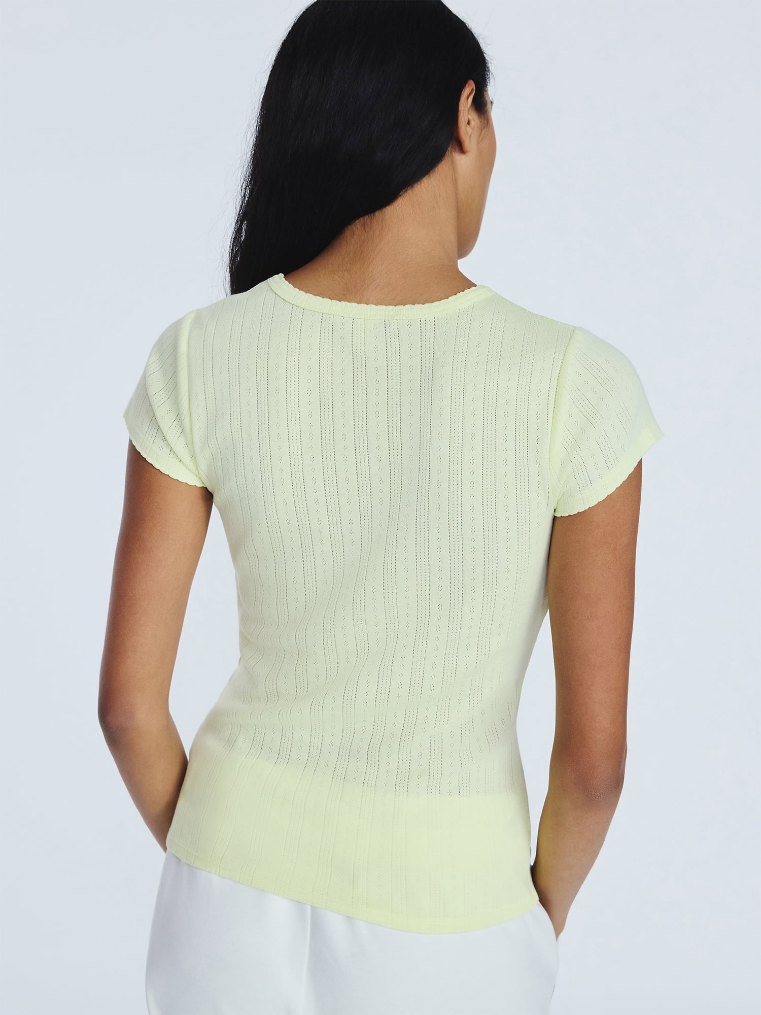 Free Assembly Women's and Women's Plus Pointelle Mini Tee with Short Sleeves, Sizes XS-4X