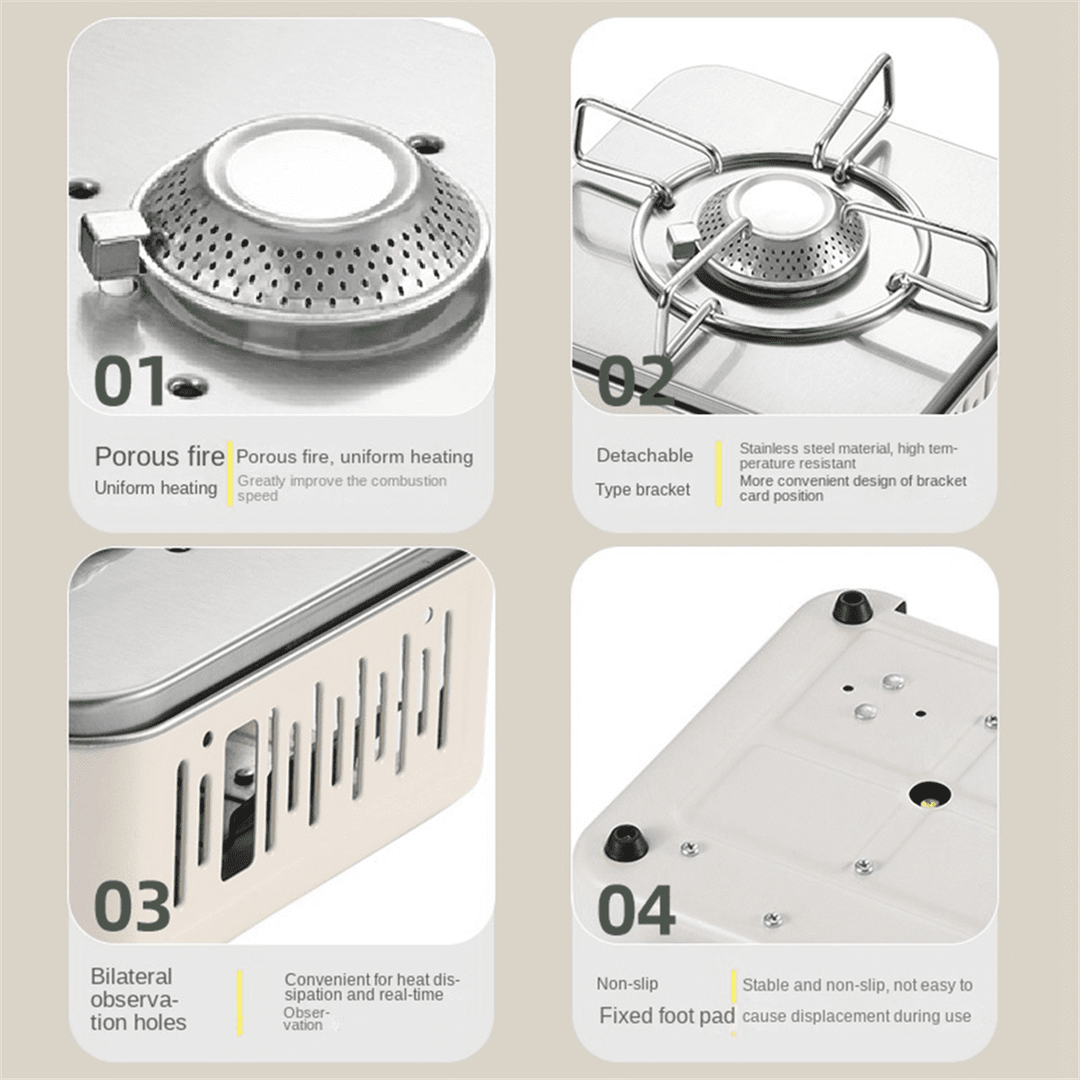 Outdoor Camping Cooking Gas Stove Strong Trips Burner Grill Super Light Travel Supplies Cooking Utensils-White