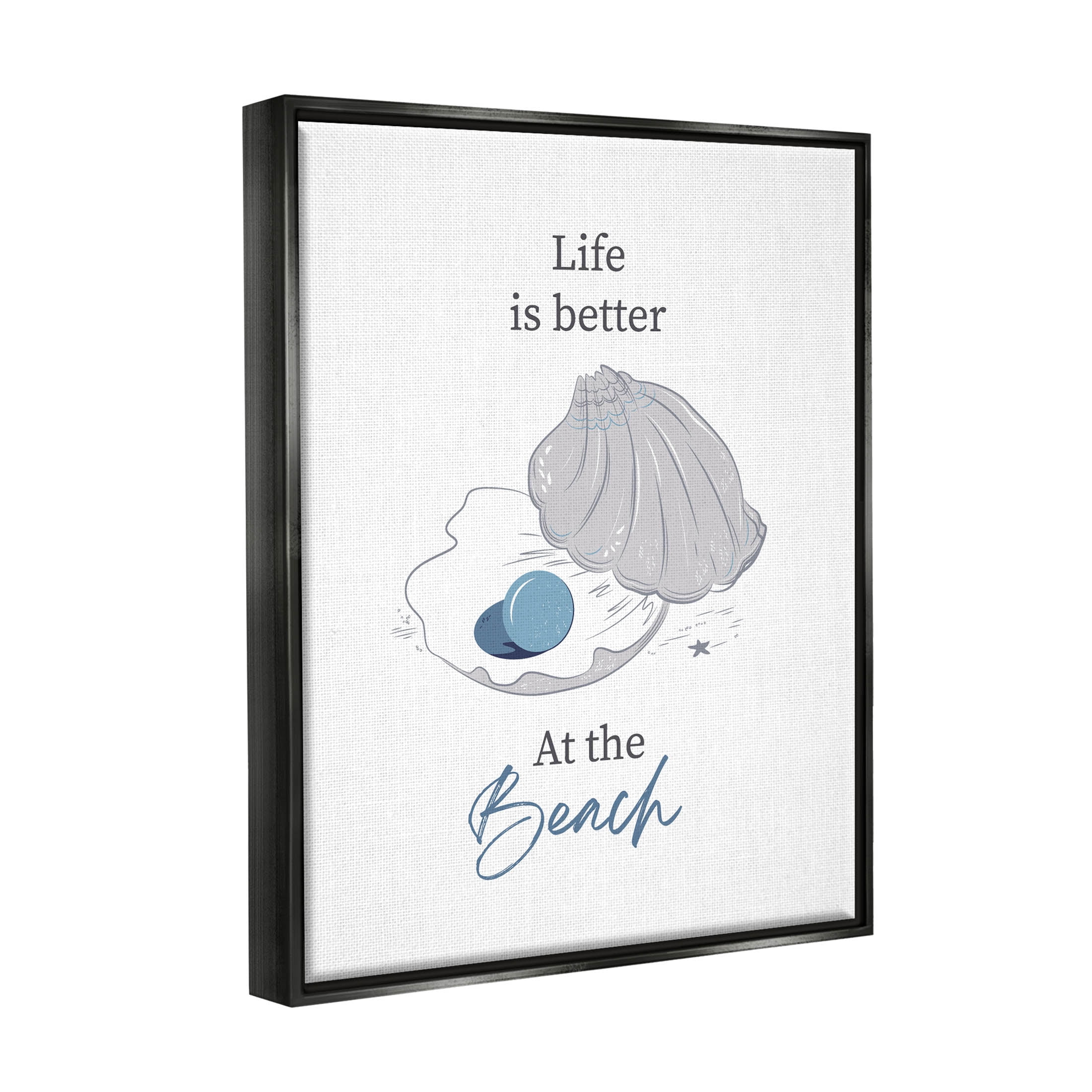 Life Better At Beach Clam Pearl Animals & Insects Graphic Art Jet Black Framed Art Print Wall Art