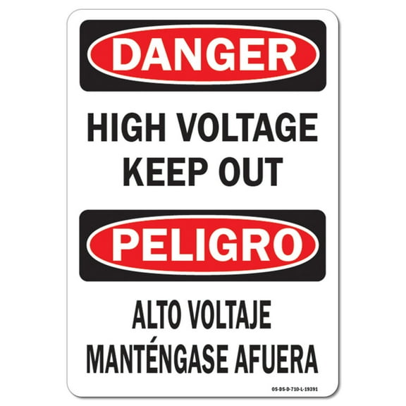OSHA Danger Aluminum Sign - High Voltage Keep Out (Bilingual) | Aluminum Sign | Protect Your Business, Work Site, Warehouse & Shop Area | Made in the USA