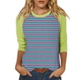 thumbnail image 1 of TSADFHJI Hauts de Vacances pour Femmes T-Shirt Décontracté à Rayures Manches 3/4 Confortable Col Rond pour Usage Quotidien S Jaune, 1 of 5
