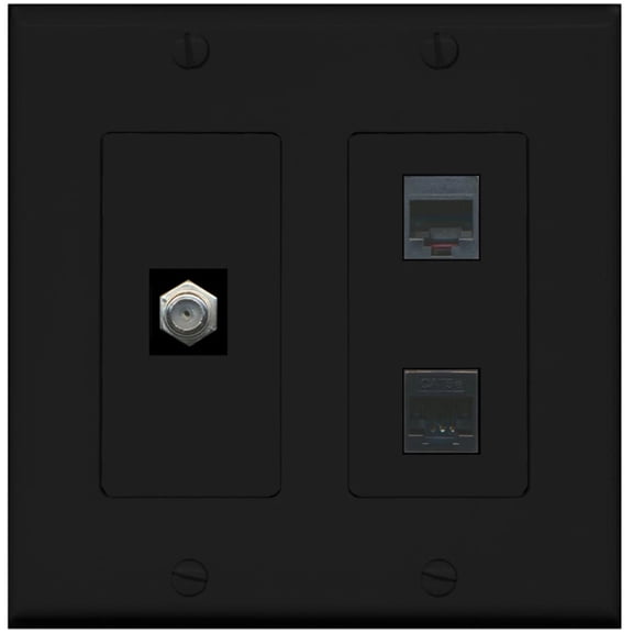 Ultra Spec Cables 1 Port Coax Phone Cat5e Ethernet Wall Plate 2 Gang Black