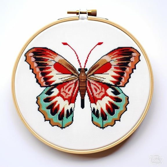 Cartoon Butterfly DIY Stamped Cross Stitch Kits for Beginners Easy with Hoop 11CT Needlepoint Embroidery Counted Cross Stitch Kits Art Craft Wall Decoration 40x40cm(4)