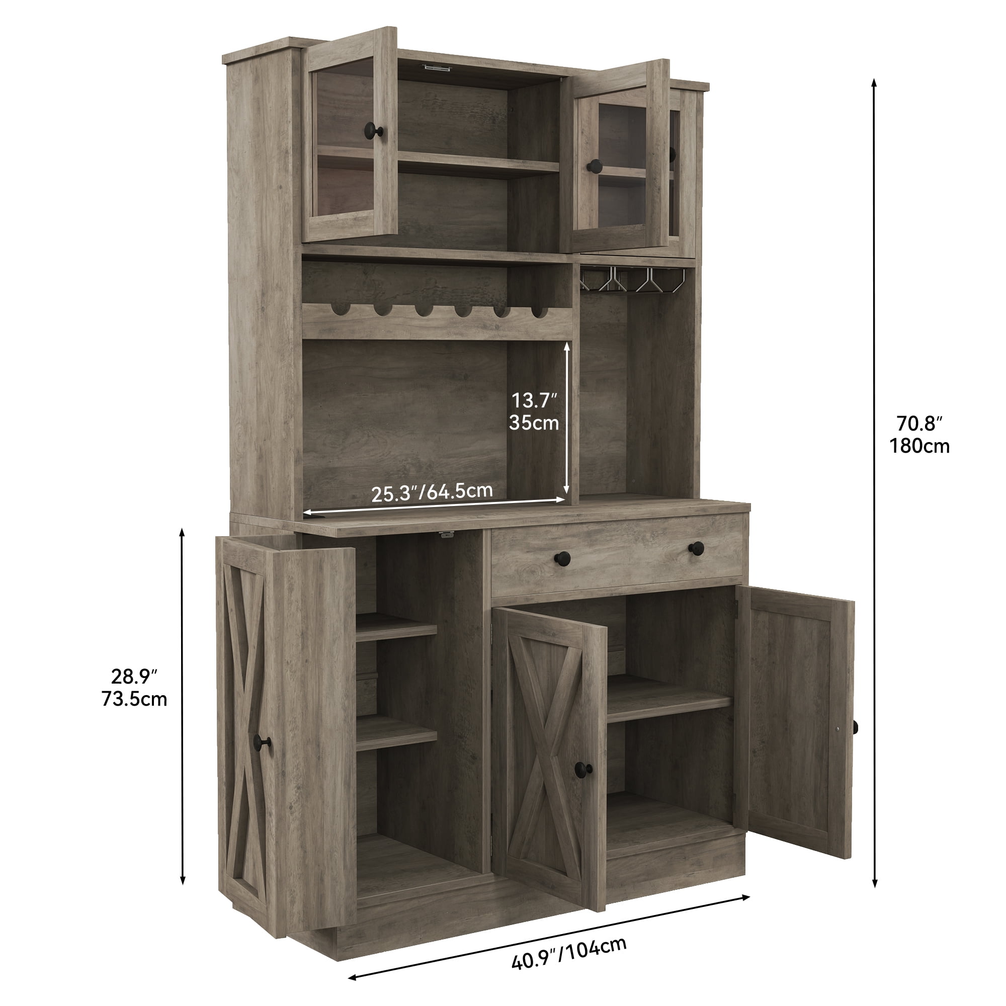 Uforic Kitchen Pantry Cabinet with Charging Station and Drawers,Storage Cabinet for Entryway, Kitchen Gray