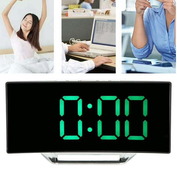 Digital Alarm Clock, Alarms LED Big Display Clock And Mirror Smart Light Sensing Curved Screen LED Clock, Digital Temperature Display Alarm Clock For Deep Sleepers Kids Elderly