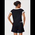 thumbnail image 4 of Camisetas de Mujer de Corta con Cuello en V y Contraste de Color, Deportivas Holgadas de Verano, Color Negro, Talla L, 4 of 7