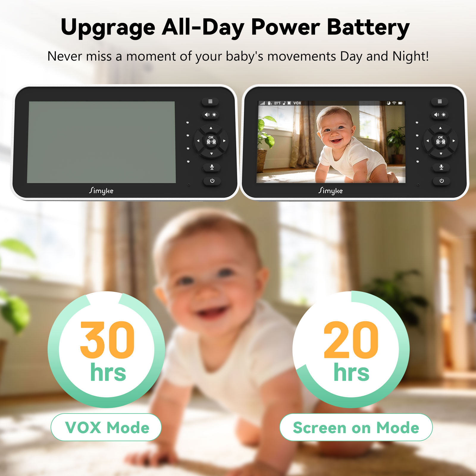 Simyke Video Baby Monitor 5" IPS Screen, 720p HD photo 2