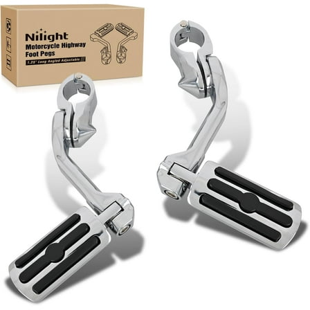 Nilight 1.25" Motorcycle Highway Pegs, Adjustable Long Angled Foot Pegs with Clamp, Universal Fit for 1-1/4" Engine Guard Crash Bars