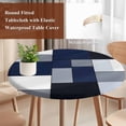 thumbnail image 5 of Black Blue Patchwork Round Fitted Table Cover Abstract Geometric Art Waterproof Table Cloth with Elastic Edge Wipeable Tablecloth for Picnic Camping Party Fits 45"-54" Diameter, 5 of 8
