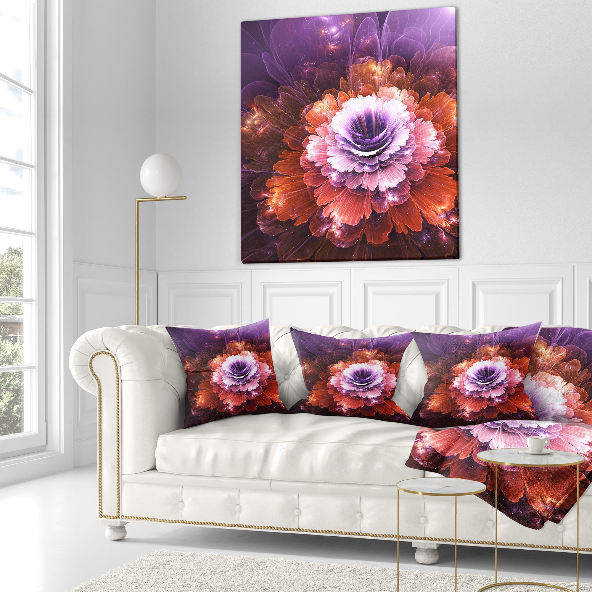 Designart Abstract Pink Fractal Flower - Floral Throw Pillow - 18x18