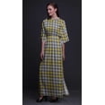 thumbnail image 4 of Bimba Rayon Gingham Check Printed Gown Kimono Sleeves Summer Long Maxi SlitÂ&nbsp;Dress-Large, 4 of 6