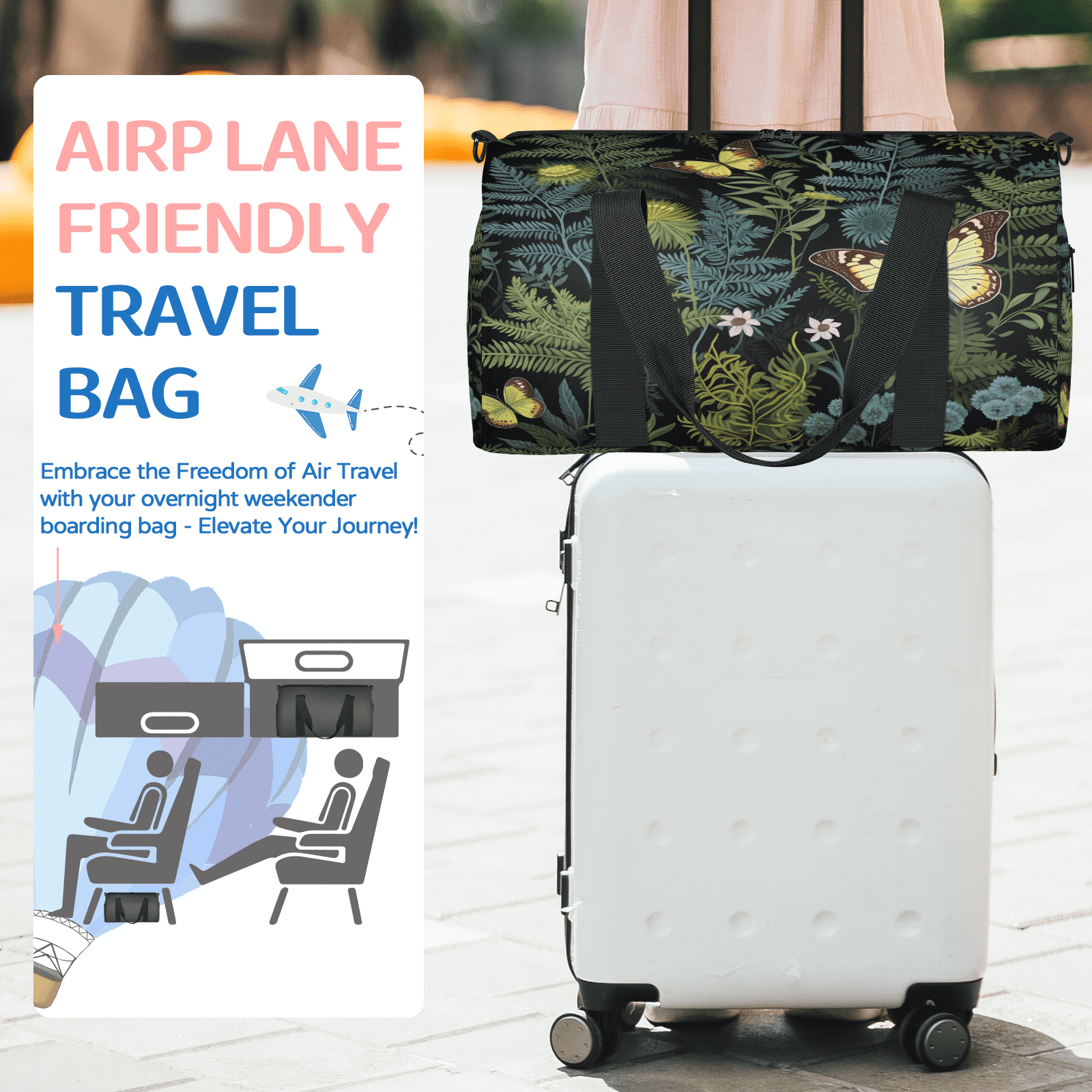 Herdesigns Fern Leaf Leaves Travel Duffle Bag Sports Yoga Weekender Overnight Carry on Workout Bags Lightweight Waterproof Gym Tote Bag for Women