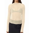 thumbnail image 2 of Women Sexy- See Through Long Sleeve T-Shirts Mesh Sheer Skinny Rib Scalloped Trim Tees Blouse Top Outfits S, 2 of 9