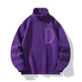 thumbnail image 4 of Men's Polar Fleece Thick Shirt Long Sleeve Quarter Zip Stand Collar Solid Pullover Top with Zippered Pockets Purple XL, 4 of 4