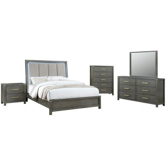 Coaster Kieran 4-piece Wood Eastern King Bedroom Set with LED Headboard Gray