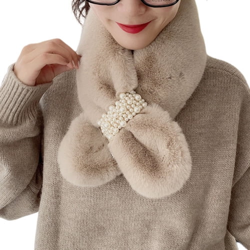 KERDEJAR 15x90cm Women Winter Thicken Plush Faux Rabbit Fur Scarf Solid Candy Color Collar Shawl Neck Warmer Shrugs Knitted Neckerchief Long Wraps 6 Colors