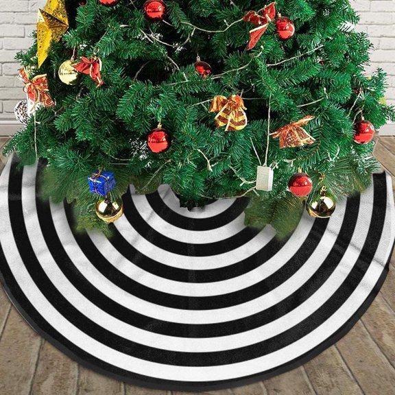 Christmas Tree Skirt,28" Black White Xmas Tree Mat Base Cushion Cover for Christmas Ornaments Decorations