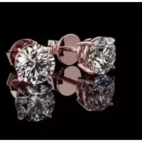 MEN'S 2 Carat CZ Stud Earrings Round White Cubic Zirconia 14k Rose Gold Filled