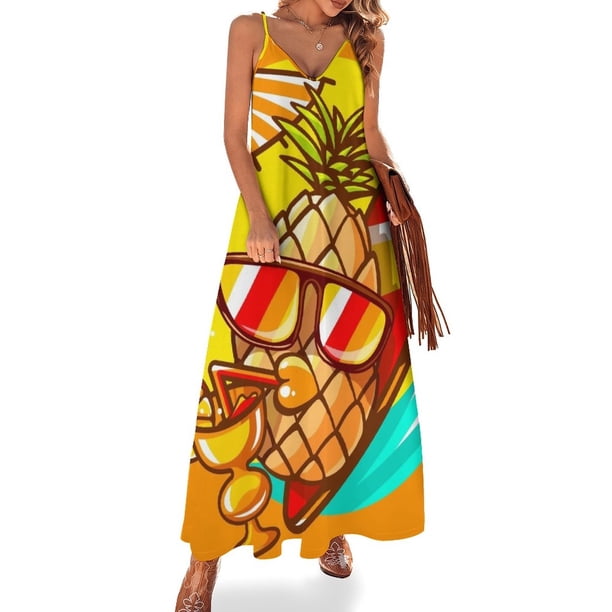 Vestido sin mangas fresco de verano con piña, vestido de mujer, vestidos de noche para mujer