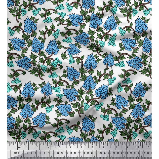Soimoi Rayon Fabric Leaves & Floral Block Print Fabric by Yard 56 Inch Wide