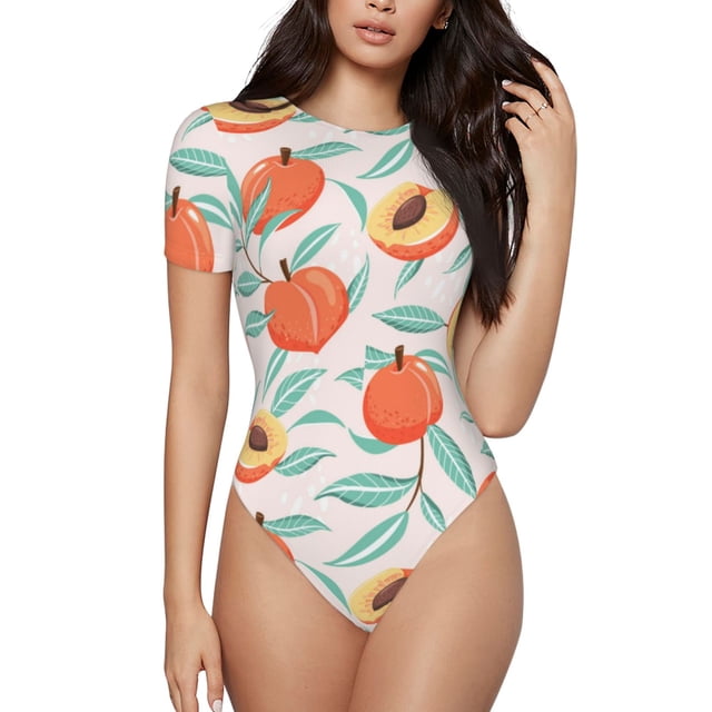 Balery Peach Body de cuello redondo de manga corta para mujer Tops de manga corta Tops básicos-Medium
