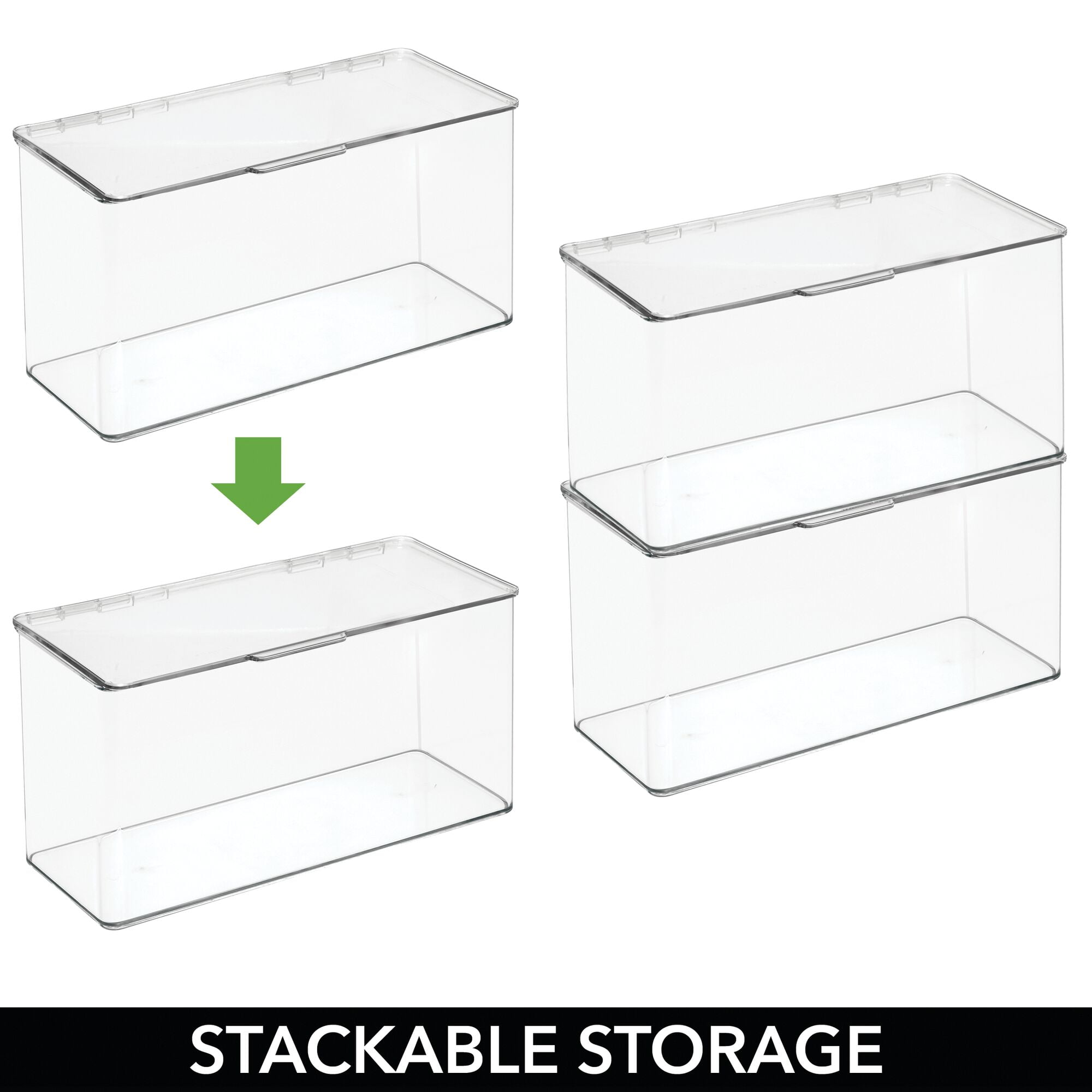 mDesign Plastic Bathroom Storage Organizer Box with Hinged Lid - 8 Pack - Clear