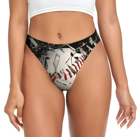 Qokaie Baseball Breaking Glass Printed Women s Cotton Thong Underwear  Sexy Breathable Panties G-string-X-Large