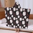 thumbnail image 5 of Black Baseballs and Hearts Pattern Hooded Bath Towel，60"x35" for Ages 3 To 12 Kids, Quick Dry Lightweight Soft Microfiber Hood Beach Towel Cover Up for Kids, 5 of 7