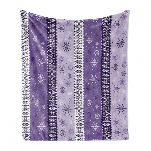 Ethnic Soft Flannel Fleece Throw Blanket, Scroll Western Christmas Snowflakes Middle Eastern Noel Print, Cozy Plush for Indoor and Outdoor Use, 50" x 70", Lavender Violet White, by Ambesonne