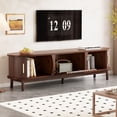 thumbnail image 3 of Harper & Bright Designs Vintage TV Stand with Sliding-Door for 75 inch TV, Wood TV Storage Cabinet Table with Doors and Solid Wood Legs for Living Room, Dark Brown, 3 of 16