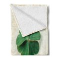 thumbnail image 2 of Clover Soft Flannel Fleece Throw Blanket, Close up Photo of Shamrock with 4 Leaf on Grunge Backdrop, Cozy Plush for Indoor and Outdoor Use, 50" x 60", Champagne Off White, by Ambesonne, 2 of 5