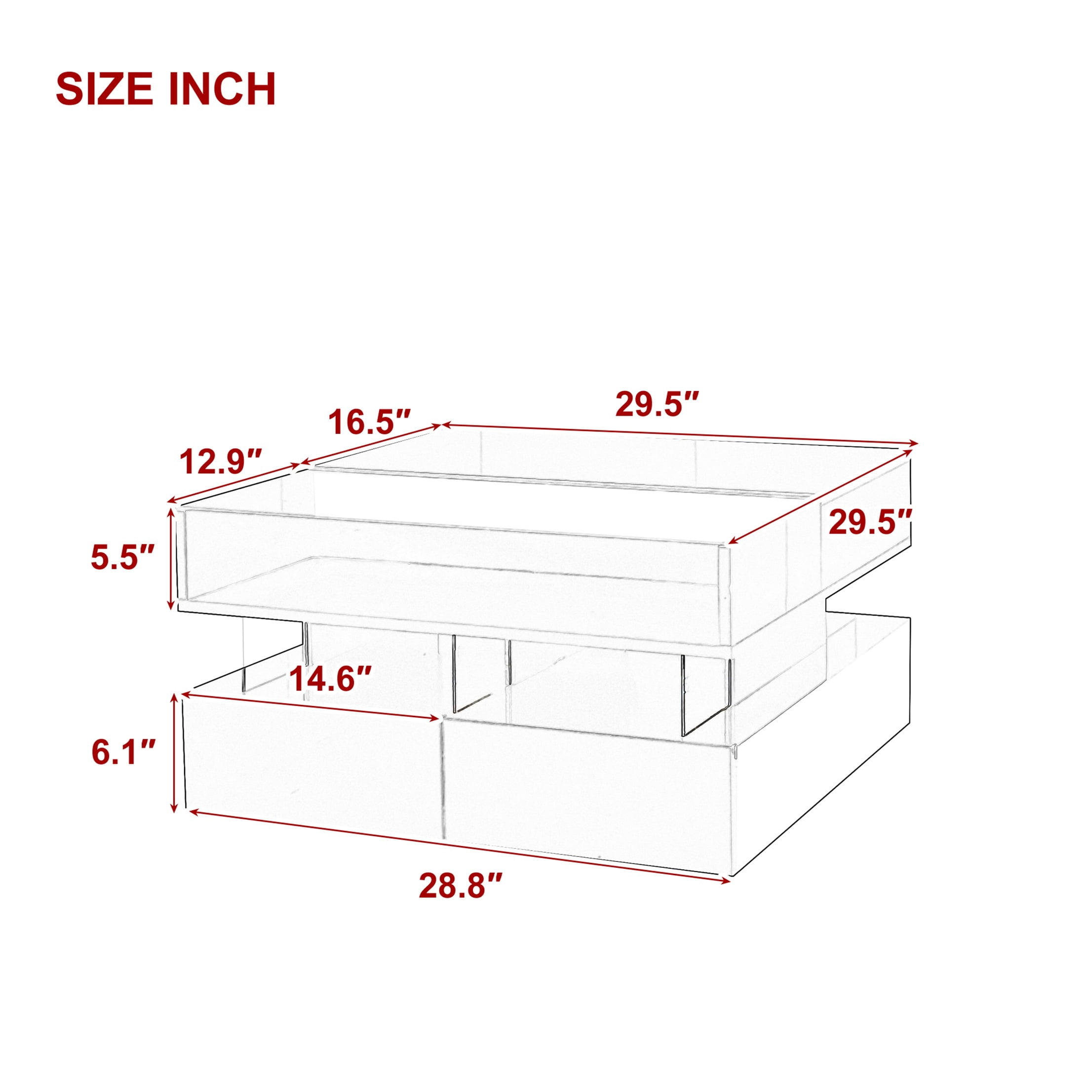 SESSLIFE Coffee Table, Lift-Top Living Room Table with LED Lights, 29.5" Square Tempered Glass Center Table with Hidden Compartment & 2 Large Drawers, Easy Assembly, Black