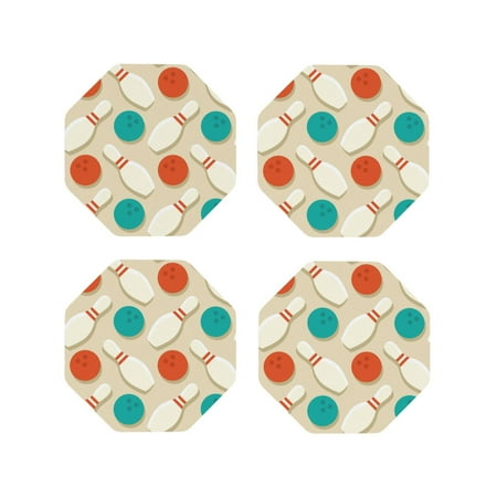 

Junzan Vintage Bowling Print Coasters for Drinks - Leather Coasters Set of 4 for Coffee Table for Housewarming/Kitchen/Bar/Decor-Octagon