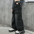 thumbnail image 2 of Hessimy Girls Cargo Pants Size 10-12 High Waist Parachute Pants Casual Straight Streetwear Heart Embroidered Denim Pants Teen Girl Trendy Clothes (Black,6-7Y), 2 of 6