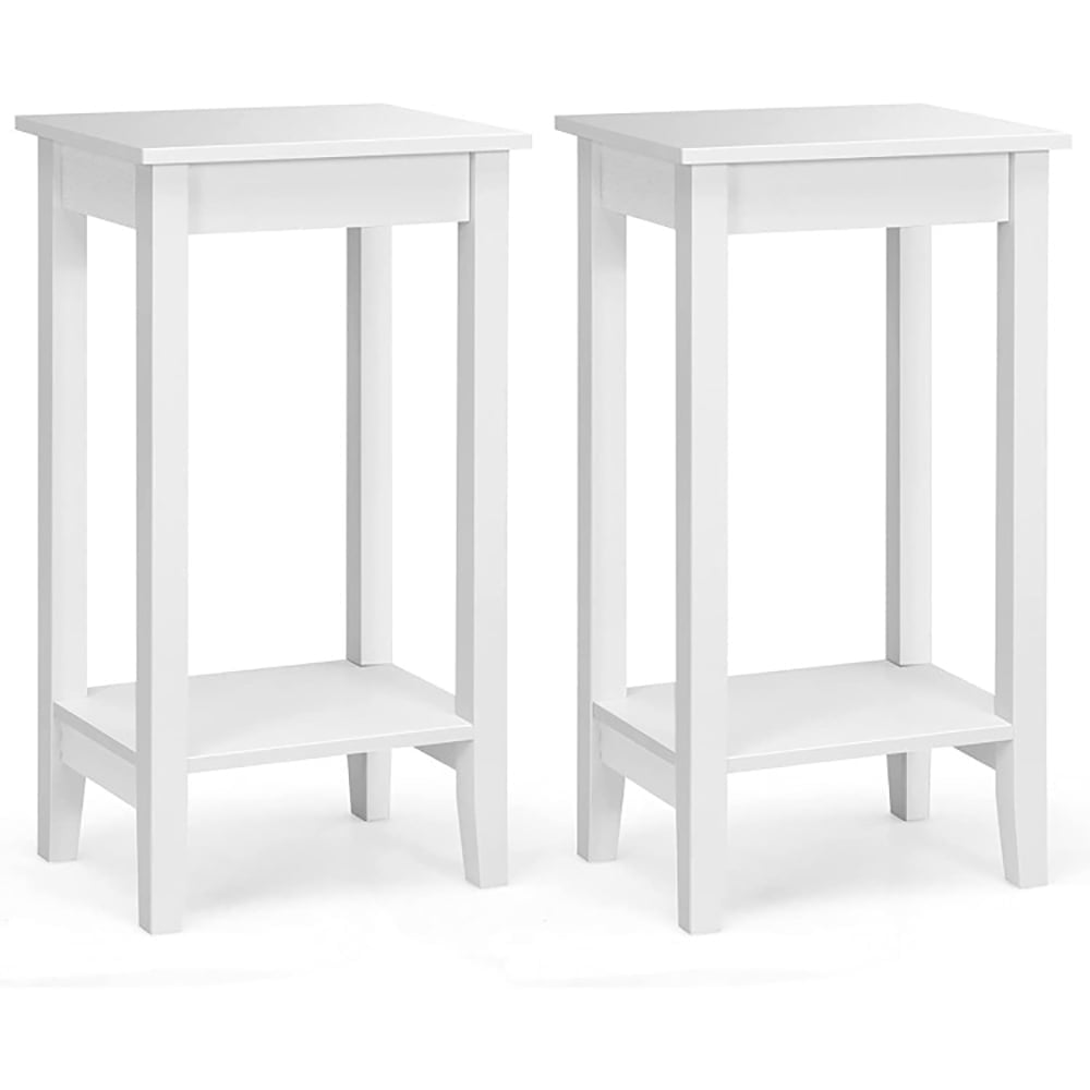 Demi Bonn Set of 2 Versatile 2-Tier End Table with Storage Shelf, Sofa Side Table, Bed Side Table, for Living Room, Bedroom, White