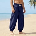 thumbnail image 2 of BVnarty Men's Solid Linen Beach Jogger Pants Loose Drawstring Elastic Waist Casual Long Trousers with Pockets for Vacation Outdoor Navy XXL, 2 of 9