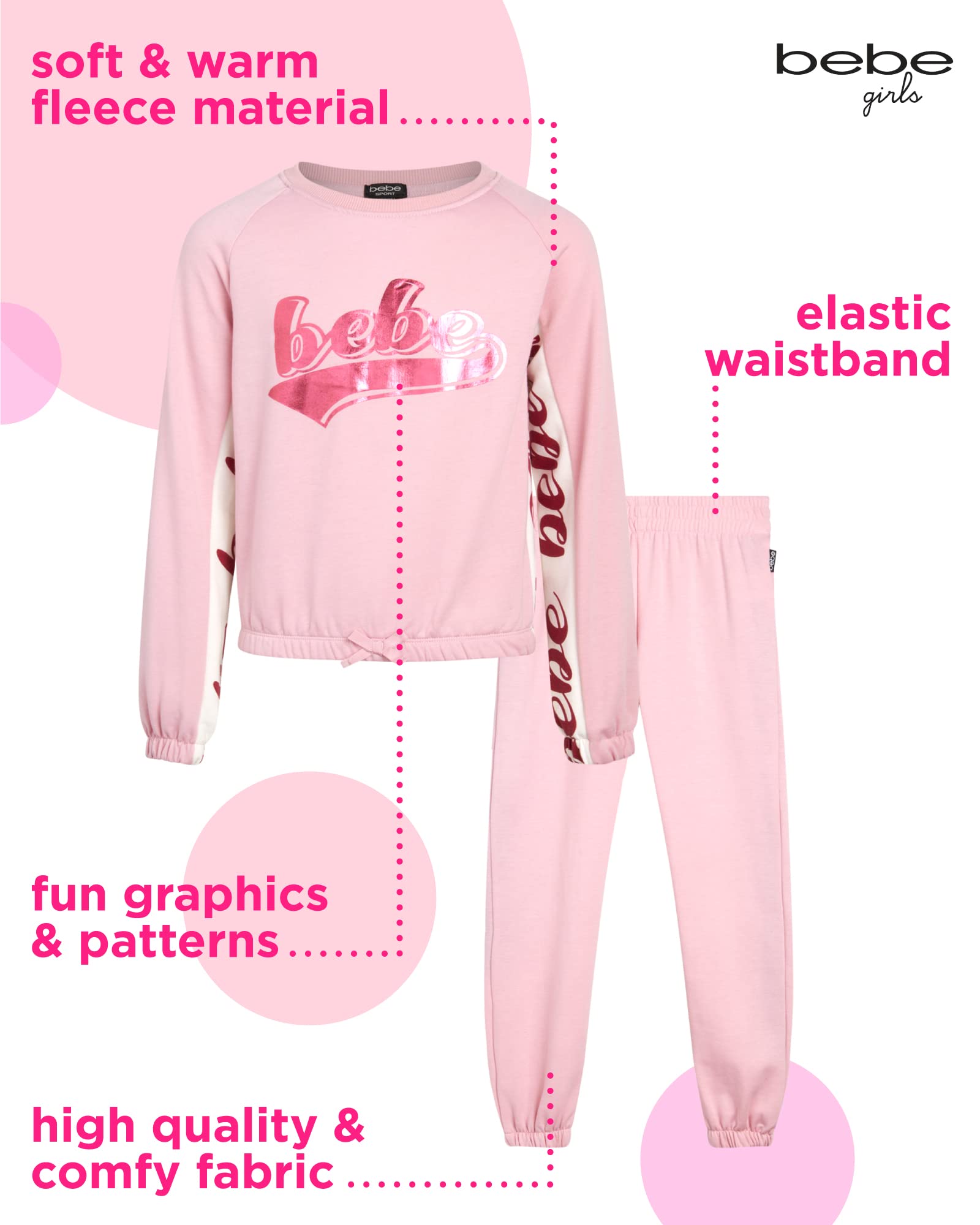 bebe Girls' Jogger Set ? 2 Piece Active Fleece Pullover Sweatshirt