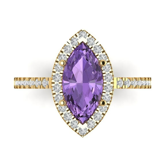 Halo Engagement Ring for Women - 2.38ct Simulated Alexandrite in 18K Yellow Gold Promise Ring
