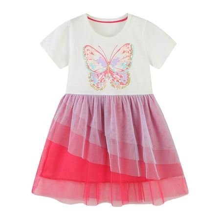 

Toddlers Girls Baby Dress Summer Butterfly Cartoon Printed Mesh Children Dress O-Neck Dress Lace Princess Child Sundress Streetwear Kids Dailywear Outwear