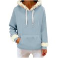 thumbnail image 3 of Jsaierl Women's Fuzzy Trim Hoodies Drawstring Sweatshirts with Kangaroo Pocket Cozy Winter Pullovers S-2XL, 3 of 8