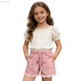 thumbnail image 2 of Liyamei Girls High Waist Denim Shorts with Fringe for Summer School Size 5-15,Pink, 2 of 5