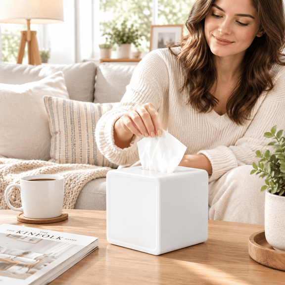 Tissue Box Cover Holder Compatible with Kleenex Disposable Paper Hand Towels, High End Coffee Table Paper Drawer for Living Room/Dining Room/Bedroom/Desktop/Kitchen/Bathroom