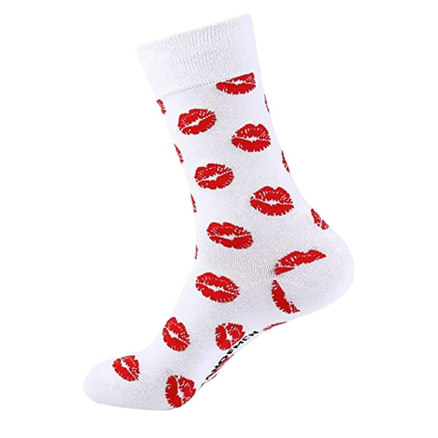 WEAIXIMIUNG Ruffle Socks for Girls Women's Valentine's Day Socks Heart Shaped Contrasting Color Medium Length Socks