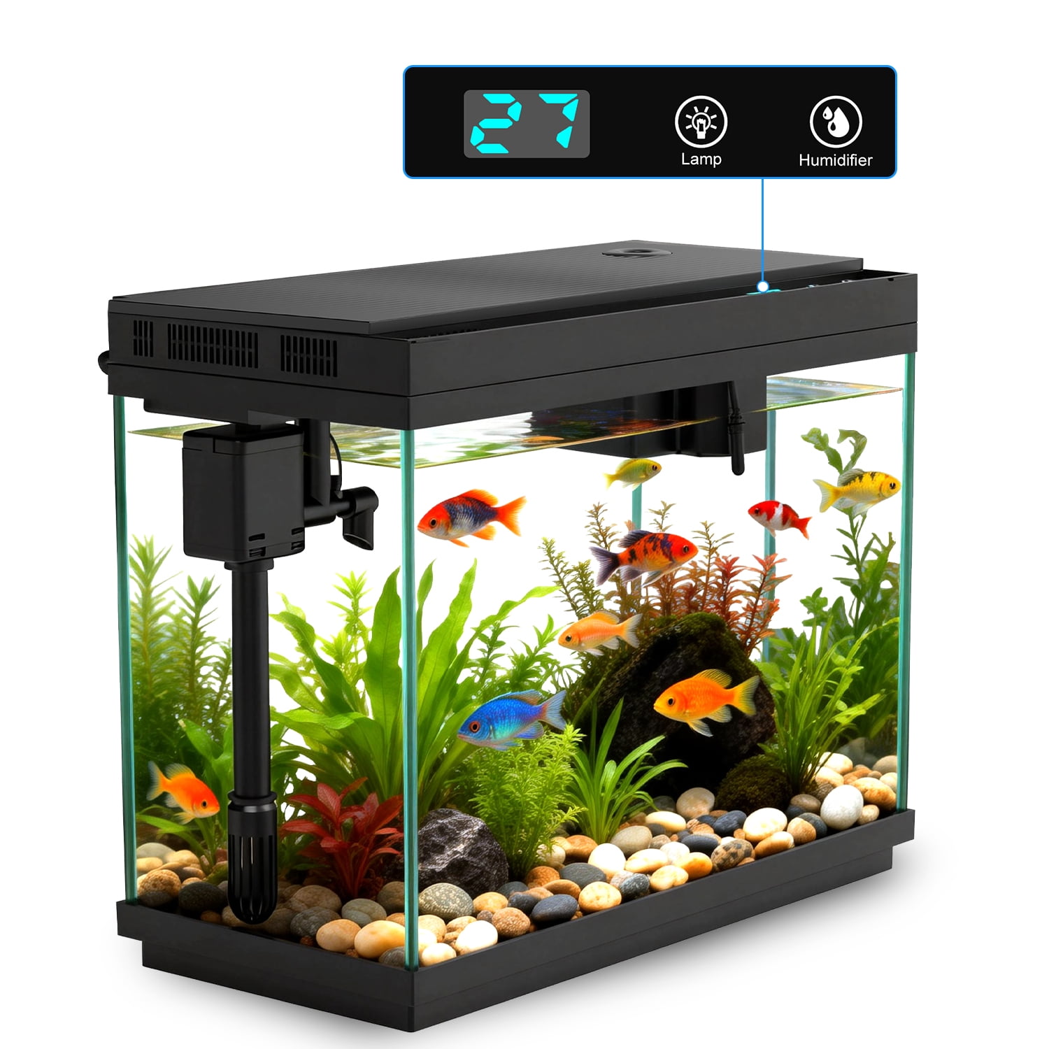 Rechale Smart Fish Tank, 2.4 gal UHD Clear Glass Aquarium with Smart Touch Control, 3-in-1 Silent Pump,7 Color Gradation RGB Lights, Multi-Layer Filtration System,Perfect for Home, Office, and Decor