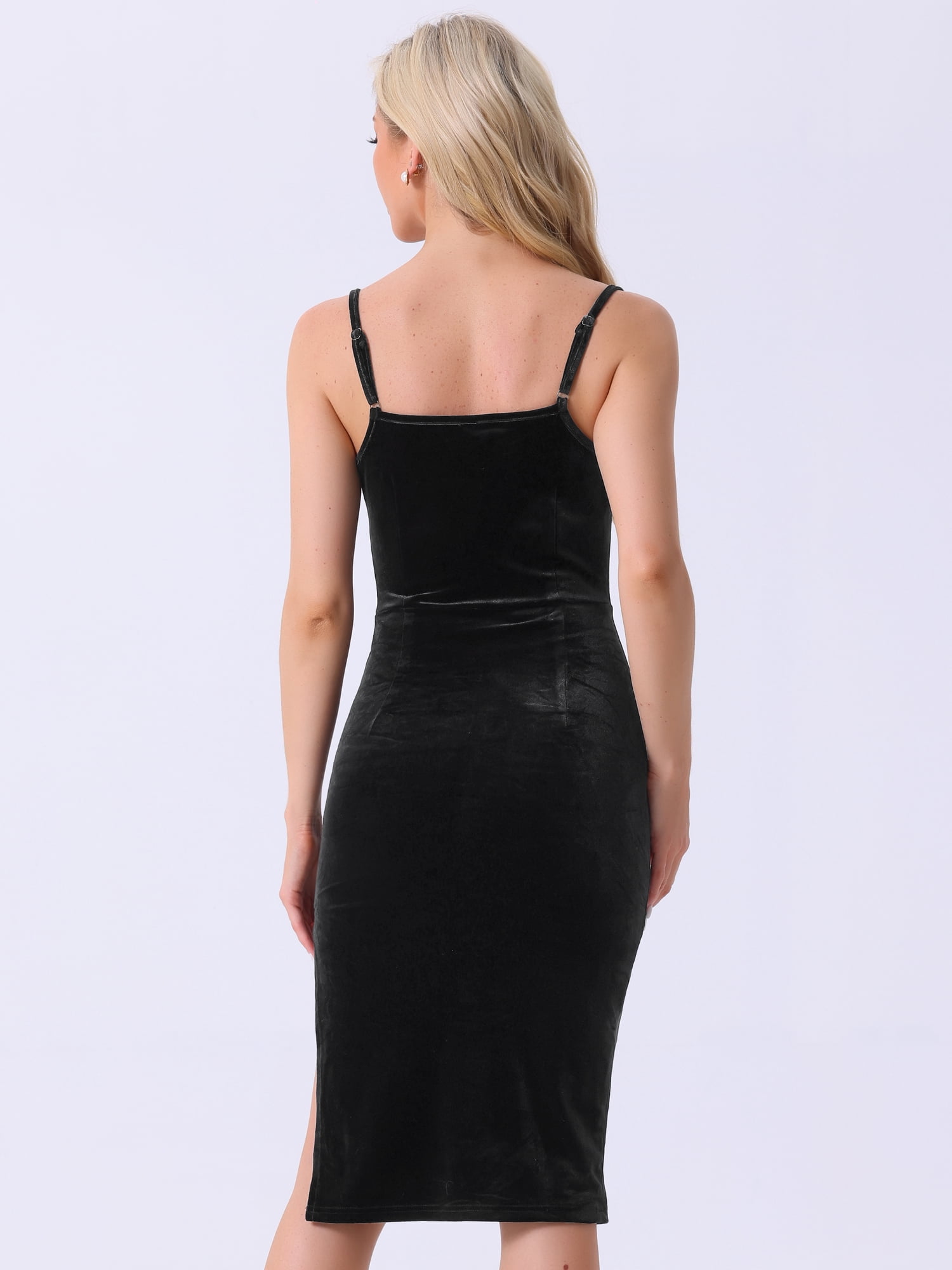 DARING DIVA Velvet Cowl Neck Side Slit Bodycon Cami Midi Dress XL Black