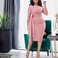 thumbnail image 2 of AURA Plus Size Summer Office Pencil Midi Dress Three Quarter Sleeve Pleated Professional African Elegant Work Dress, 2 of 10