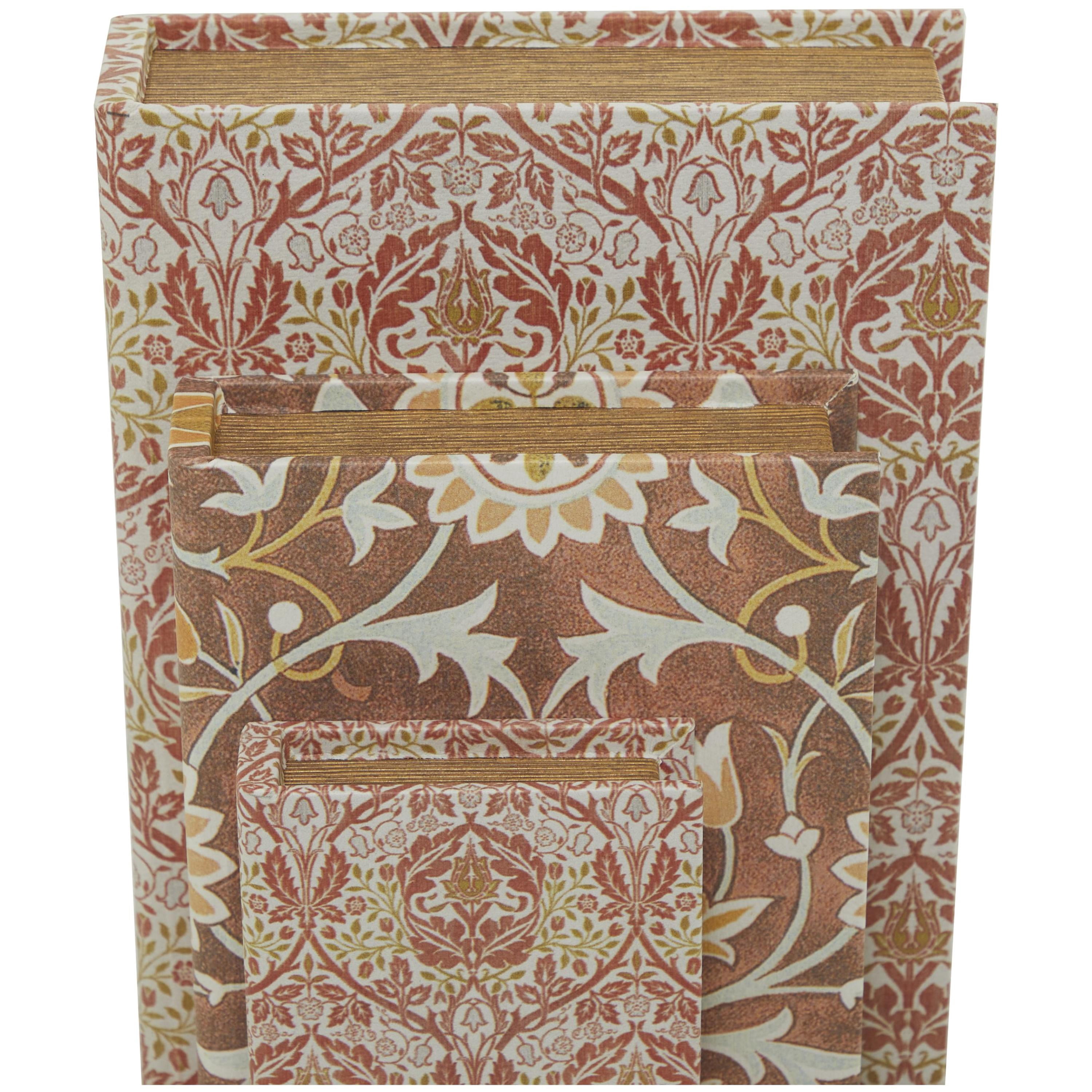DecMode Faux Book Orange Faux Leather Decorative Box with Varying Patterns, 3 Count