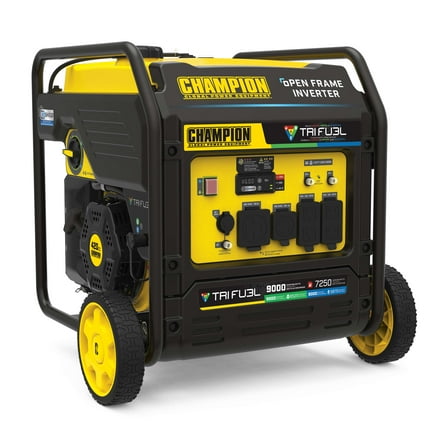 Champion 9000-Watt Electric Start Tri Fuel Home Backup Portable Open Frame Inverter Generator with Quiet Technology and CO Shield®