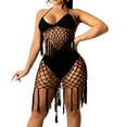 thumbnail image 4 of Wyongtao Women's 2 Piece Beach Swimsuit Crochet Bikini Coverups Halter Neck Swimwear Tassel Dress,Black S, 4 of 7