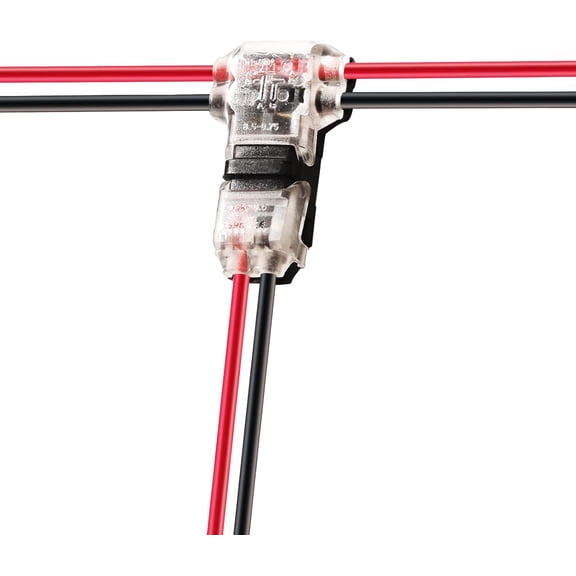 Low Voltage Wire Connectors Solid Connection, T Tap Wire Connectors, T Type 2 Pins Wire Splice Connectors, Solderless No Stripping 3 Way Wire Connector for LED Strip, Automotive Fits 24-20 AWG 12